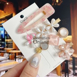 Clema pentru par metalica AGF012UU - Auriu cu Perle si Strasuri, Set 4 bucati